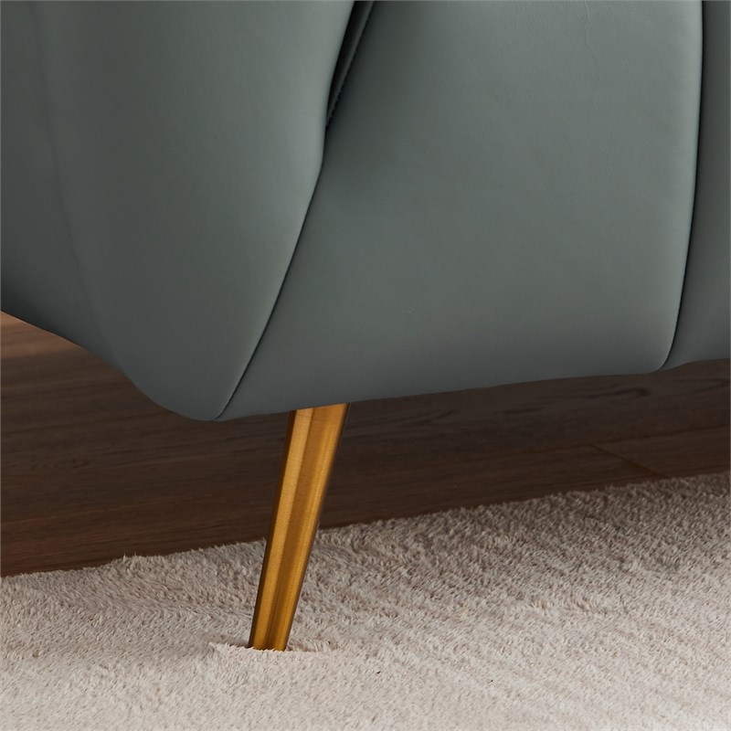 Clodette Mid Century Modern Living Room Genuine Leather Sage Sofa