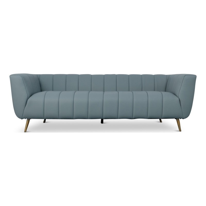 Clodette Mid Century Modern Living Room Genuine Leather Sage Sofa