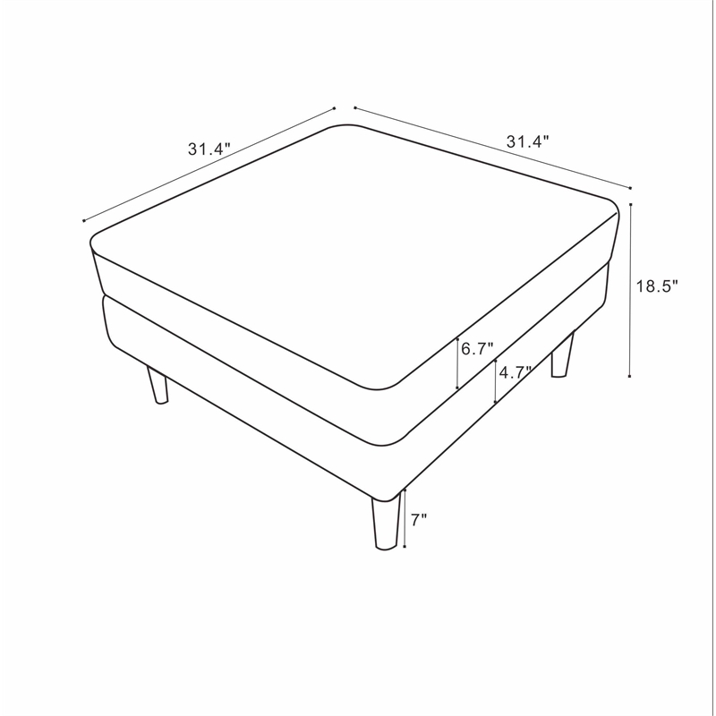 Hudson Mid-Century Square Velvet Upholstered Ottoman in Orange