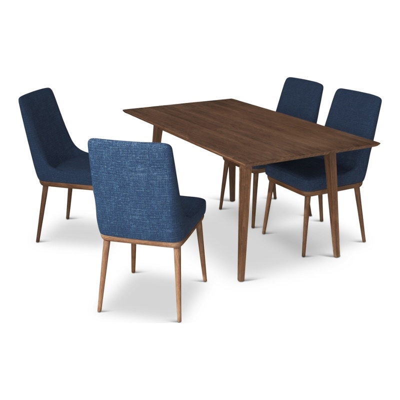 Andrea Modern Solid Wood Walnut Kitchen & Dining Room Table and Chairs for 4