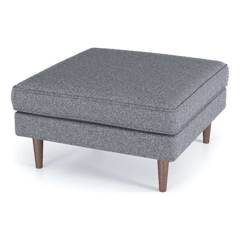 Hudson Mid-Century Square Fabric Linen Upholstered Ottoman in Dark Gray