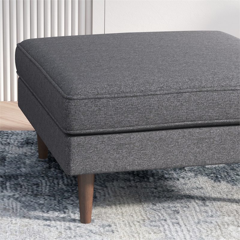 Hudson Mid-Century Square Fabric Linen Upholstered Ottoman in Dark Gray