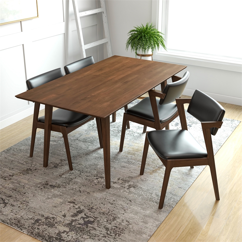 Alcamor Modern Solid Wood Walnut Dining Room & Kitchen Table and 4 Chair Set