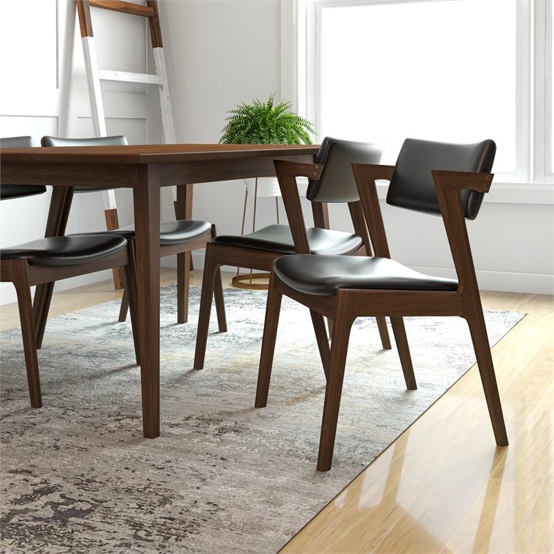 Alcamor Modern Solid Wood Walnut Dining Room & Kitchen Table and 4 Chair Set