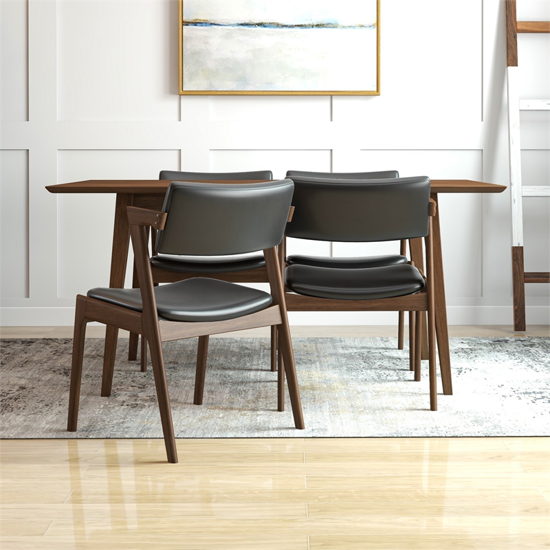 Alcamor Modern Solid Wood Walnut Dining Room & Kitchen Table and 4 Chair Set