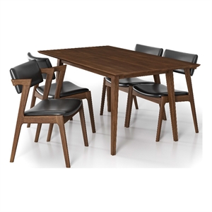 Alcamor Modern Solid Wood Walnut Dining Room & Kitchen Table and 4 Chair Set