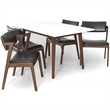 Alcanor Solid Wood Walnut Table and Black Leather Chair Dining Room&Kitchen Set
