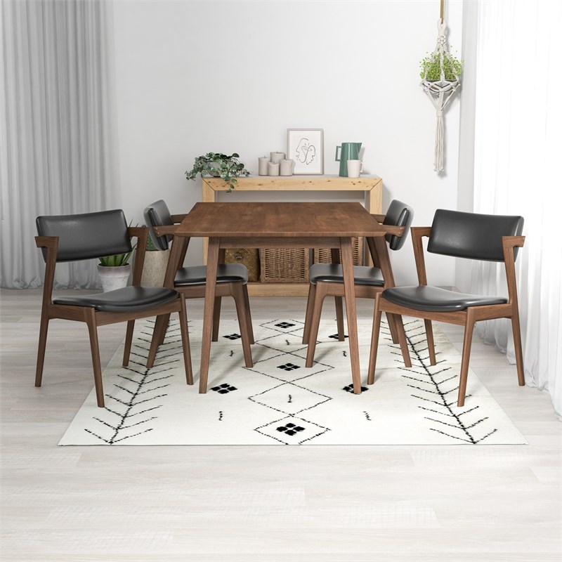 Ascanor Modern Solid Wood Walnut Kitchen & Dining Room Table and Chairs for 4