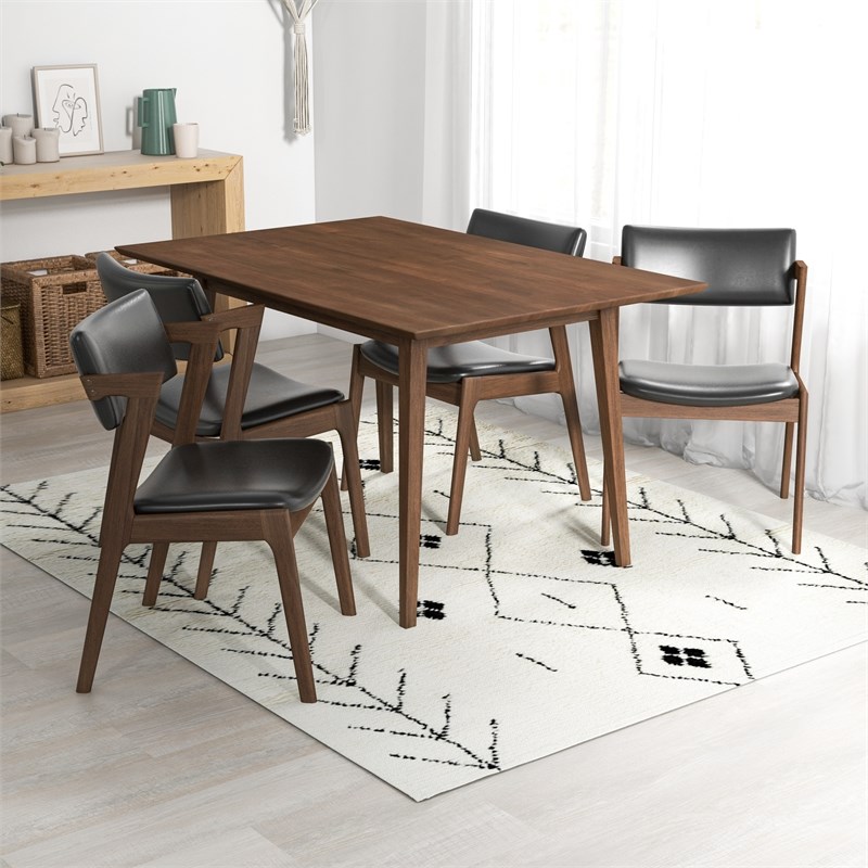 Ascanor Modern Solid Wood Walnut Kitchen & Dining Room Table and Chairs for 4
