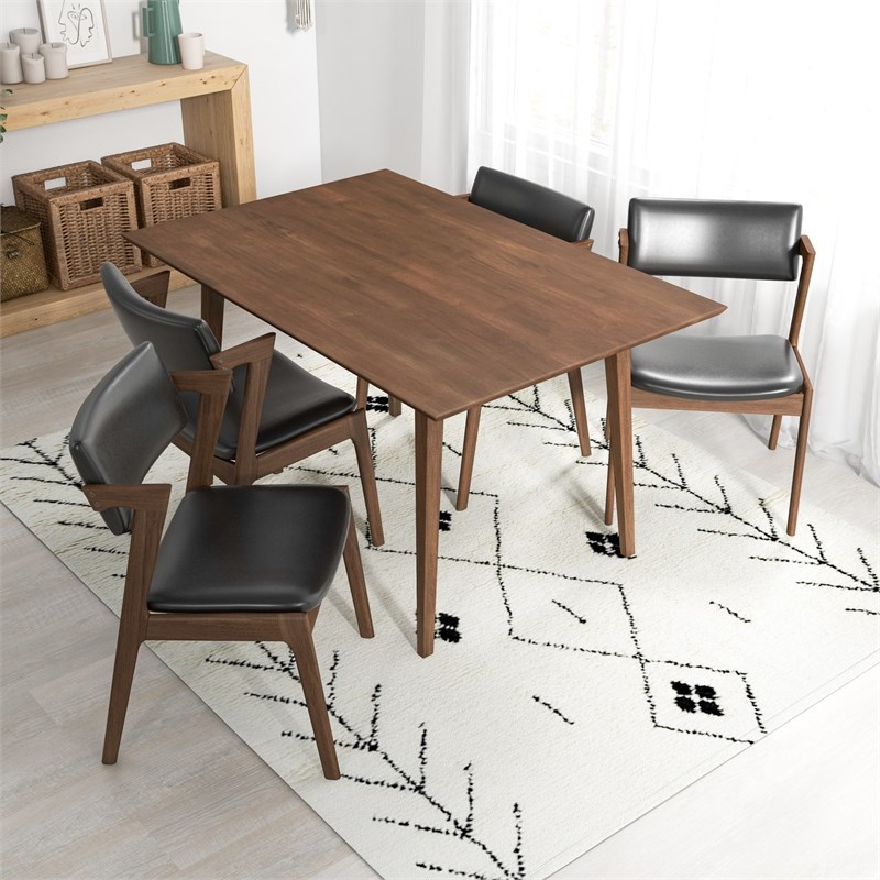 Ascanor Modern Solid Wood Walnut Kitchen & Dining Room Table and Chairs for 4