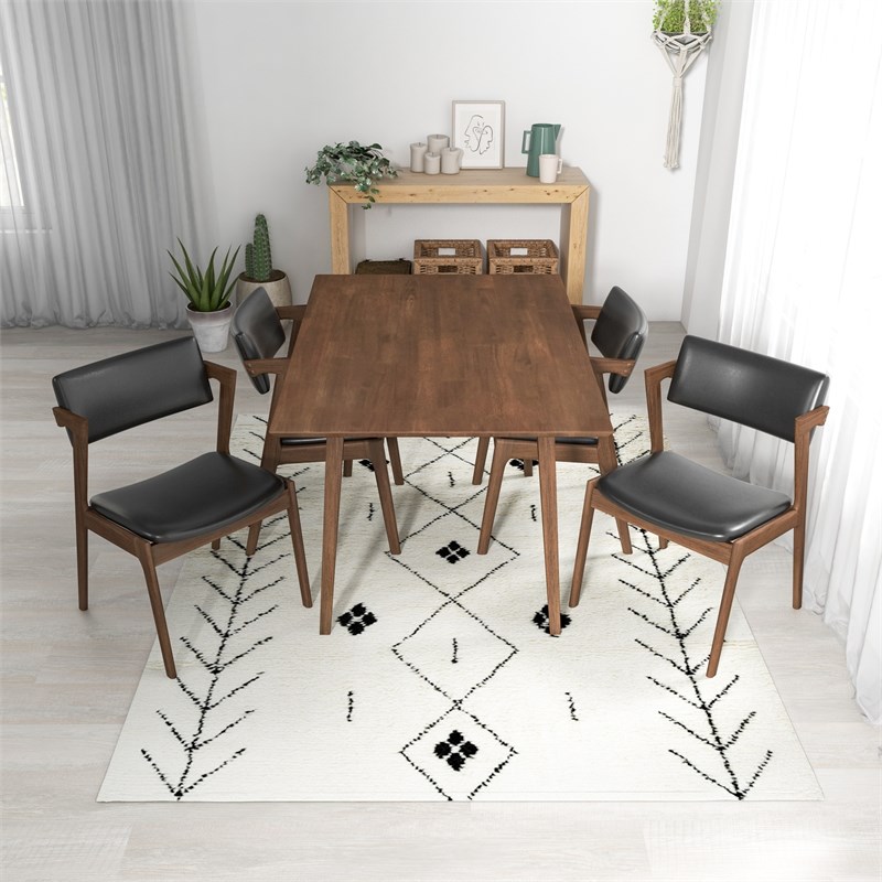 Ascanor Modern Solid Wood Walnut Kitchen & Dining Room Table and Chairs for 4