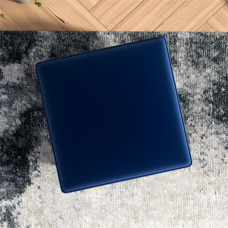 Hudson Mid-Century Square Velvet Upholstered Ottoman in Dark Blue