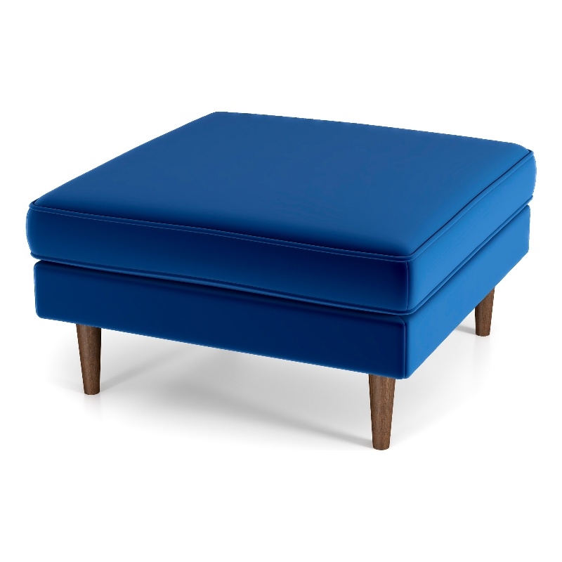 Hudson Mid-Century Square Velvet Upholstered Ottoman in Dark Blue