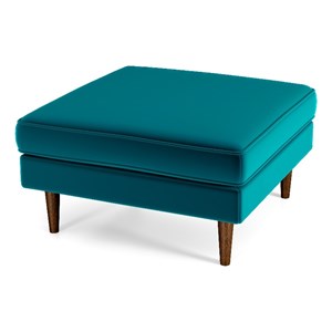 Serena Mid-Century Square Turquoise Velvet Upholstered Ottoman