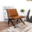 Saban Mid Century Modern Furniture Style Wide Top Leather Tan Comfy Armchair
