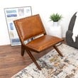 Saban Mid Century Modern Furniture Style Wide Top Leather Tan Comfy Armchair
