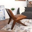 Saban Mid Century Modern Furniture Style Wide Top Leather Tan Comfy Armchair
