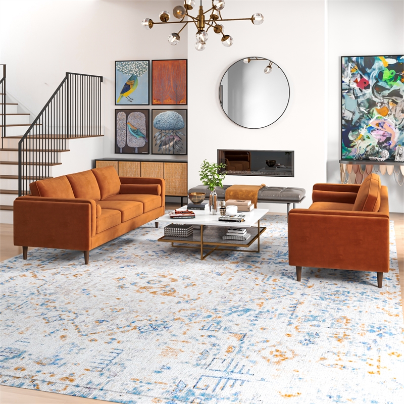 Fatin 2 Piece Velvet Sofa Set in Orange