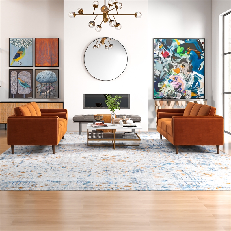 Fatin 2 Piece Velvet Sofa Set in Orange