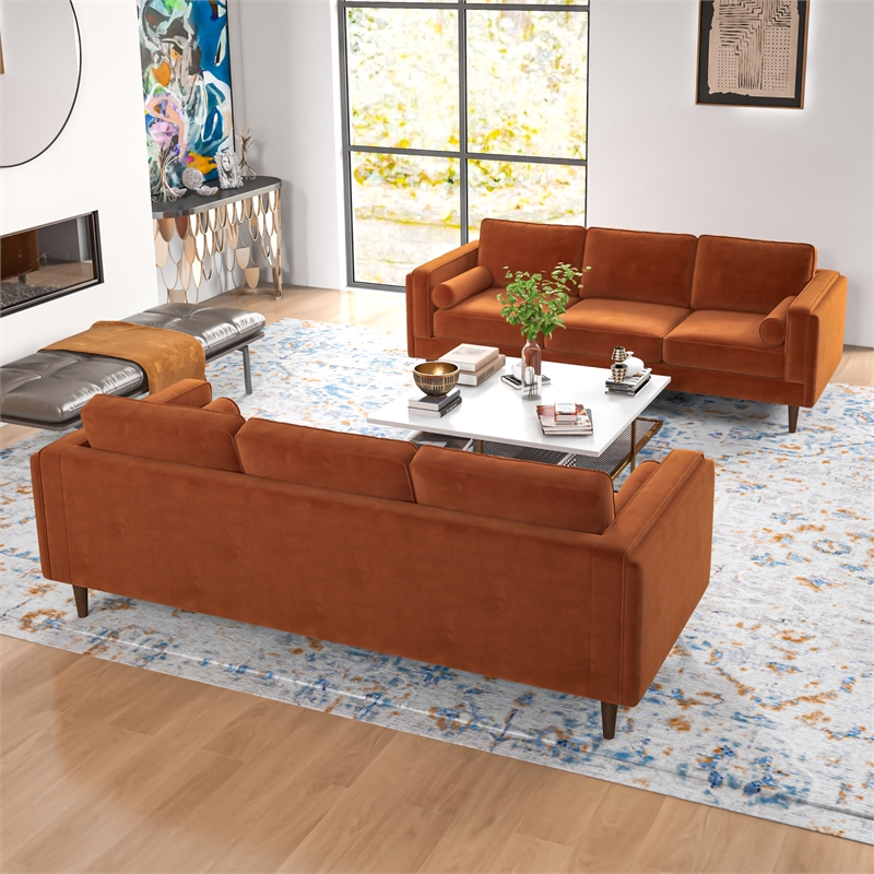 Fatin 2 Piece Velvet Sofa Set in Orange