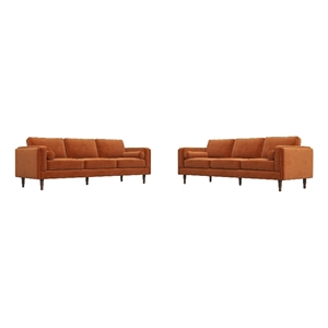 Fatin 2 Piece Velvet Sofa Set in Orange