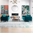 Fatin Mid Century Modern Furniture Style Living Room Velvet Sofa Set in Teal