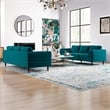 Fatin Mid Century Modern Furniture Style Living Room Velvet Sofa Set in Teal
