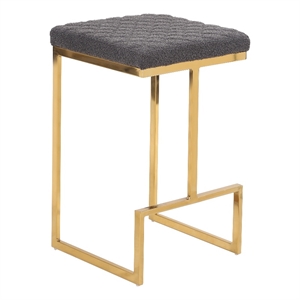 filomena gray boucle fabric upholstered tufted kitchen gold metal counter stool