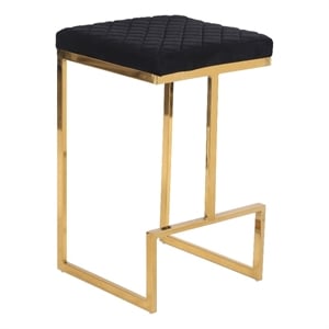 Filomena Black Velvet Upholstered Tufted Kitchen Gold Metal Counter Stool