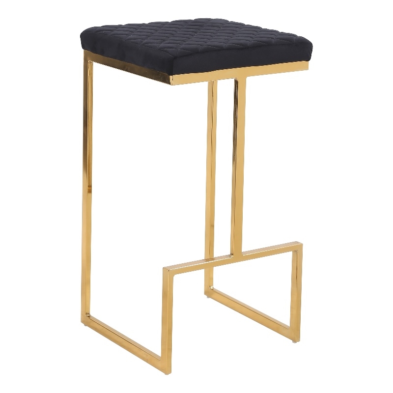 Filomena Modern Black Velvet Upholstered Tufted Kitchen Gold Metal Bar Stool