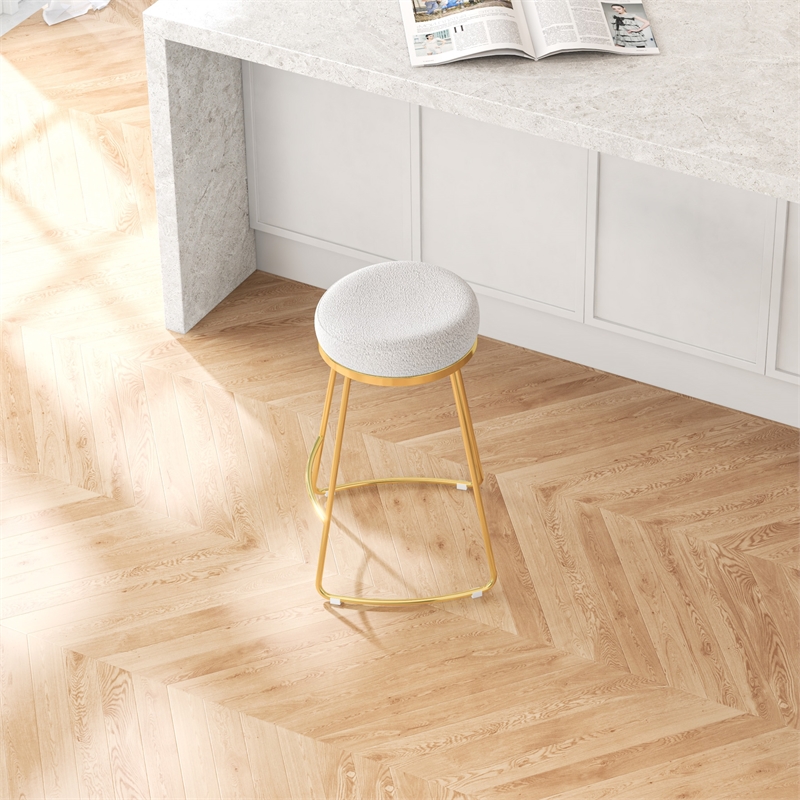 Regina Cream Boucle Fabric Kitchen Furniture Island Counter Gold Metal Stool