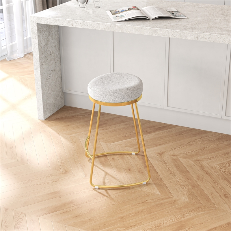 Regina Cream Boucle Fabric Kitchen Furniture Island Counter Gold Metal Stool