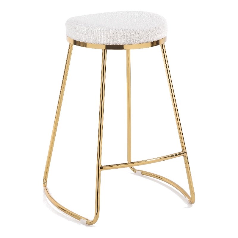 Regina Cream Boucle Fabric Kitchen Furniture Island Counter Gold Metal Stool
