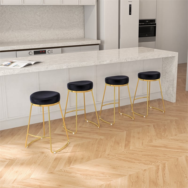 Regina Modern Black Velvet Kitchen Furniture Island Counter Gold Metal Stool