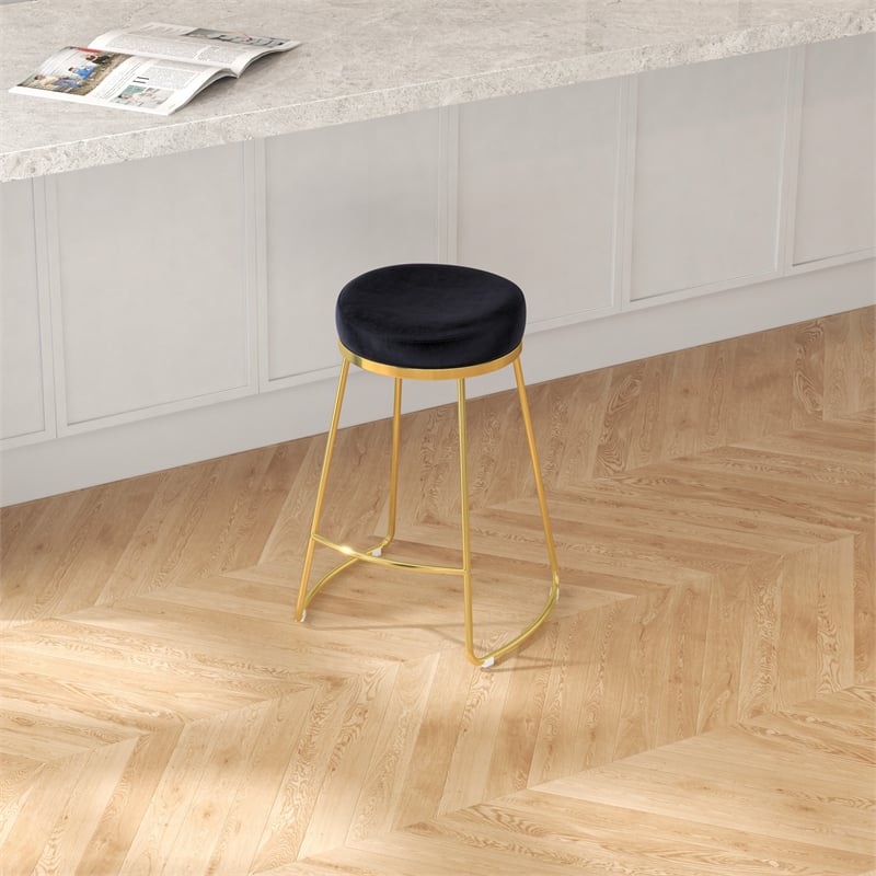 Regina Modern Black Velvet Kitchen Furniture Island Counter Gold Metal Stool