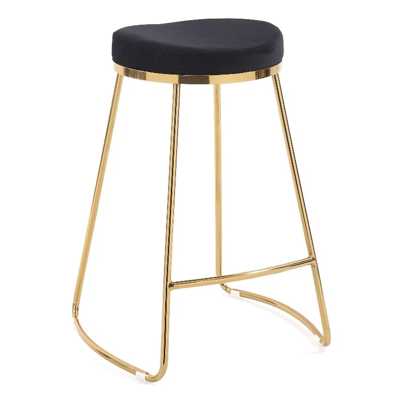 Regina Modern Black Velvet Kitchen Furniture Island Counter Gold Metal Stool