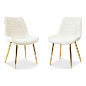 simone dining room cream boucle fabric chair set of 2 with gold metal legs
