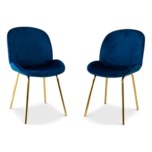 leandro dining room&kitchen velvet chair set of 2 in blue with gold metal leg