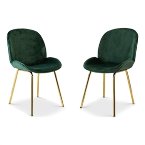 leandro dining room&kitchen velvet chair set of 2 in green with gold metal legs