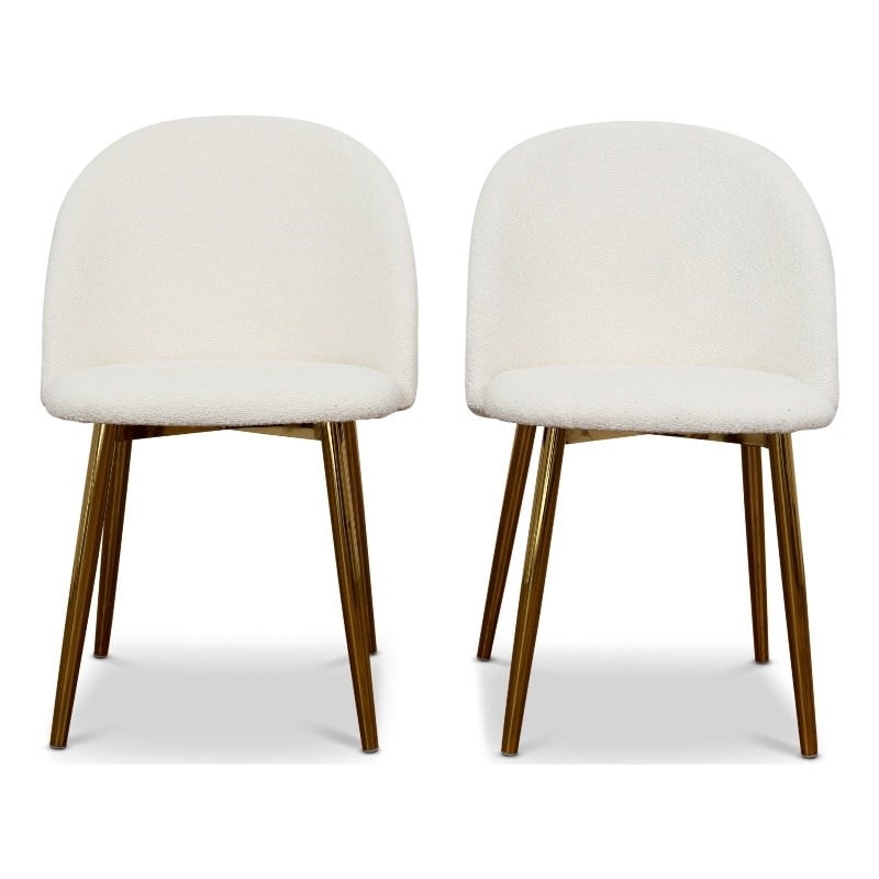 Violeta Cream Boucle Fabric with Gold Metal Leg Cute Kitchen Chair Set of 2