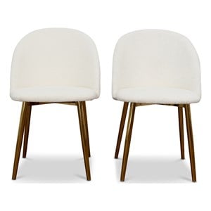 Violeta Cream Boucle Fabric with Gold Metal Leg Cute Kitchen Chair Set of 2