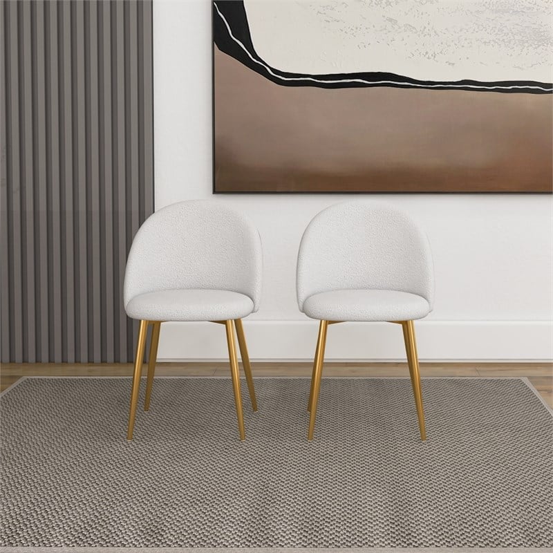 Violeta Cream Boucle Fabric with Gold Metal Leg Cute Kitchen Chair Set of 2