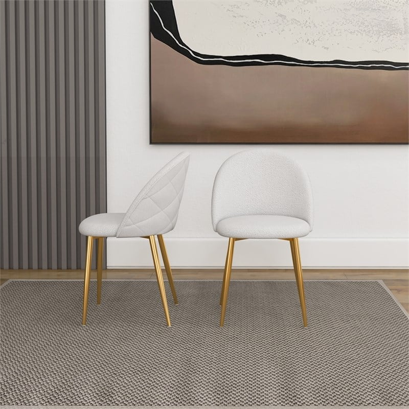 Violeta Cream Boucle Fabric with Gold Metal Leg Cute Kitchen Chair Set of 2