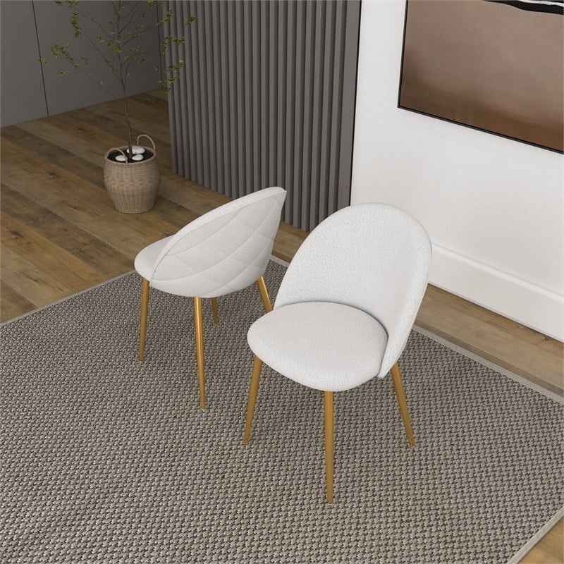 Violeta Cream Boucle Fabric with Gold Metal Leg Cute Kitchen Chair Set of 2
