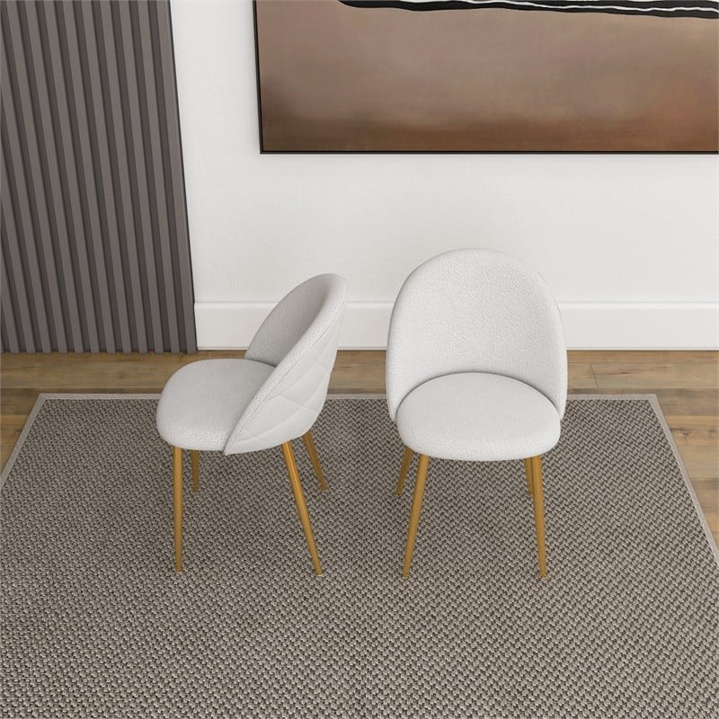 Violeta Cream Boucle Fabric with Gold Metal Leg Cute Kitchen Chair Set of 2