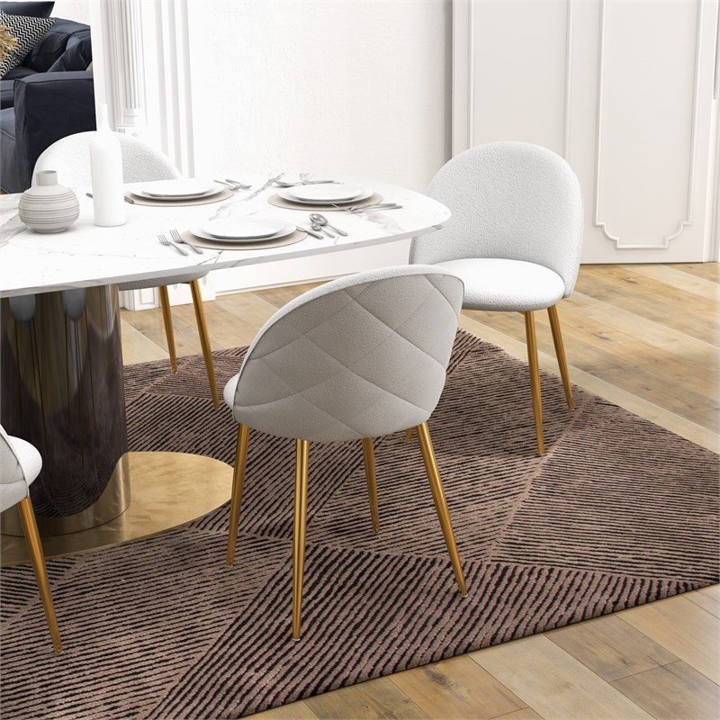 Violeta Cream Boucle Fabric with Gold Metal Leg Cute Kitchen Chair Set of 2