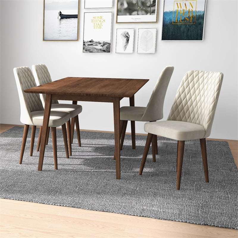 Alpen Modern Solid Wood Walnut Dining Table and 4 Chair Set