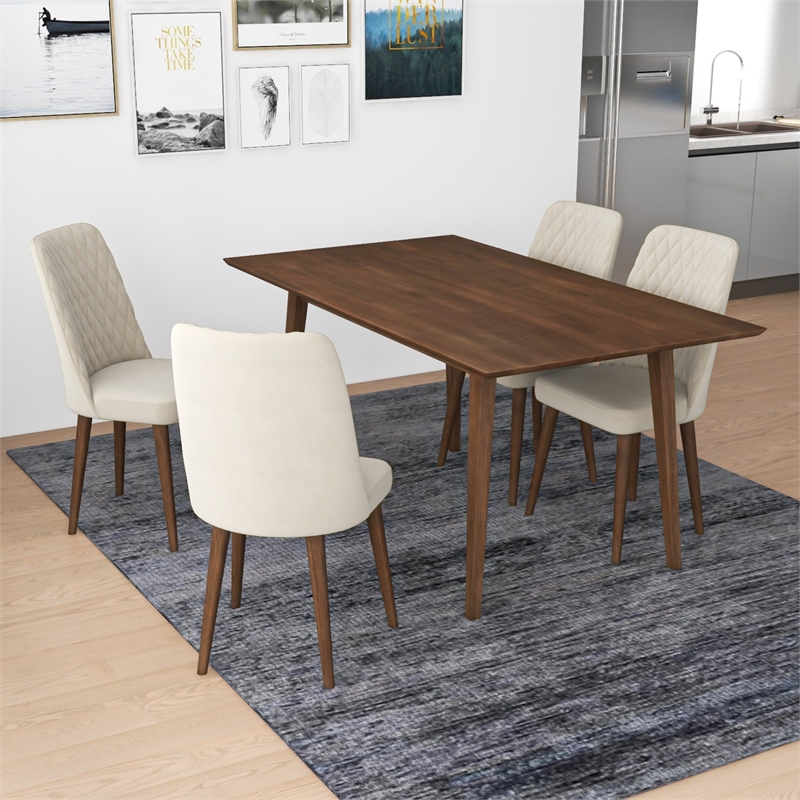 Alpen Modern Solid Wood Walnut Dining Table and 4 Chair Set