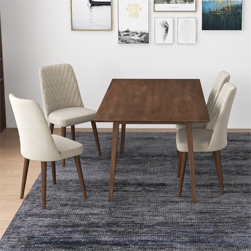 Alpen Modern Solid Wood Walnut Dining Table and 4 Chair Set