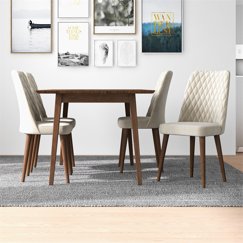 Alpen Modern Solid Wood Walnut Dining Table and 4 Chair Set